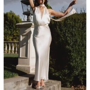 Rumored Ivory Backless Halter Dress